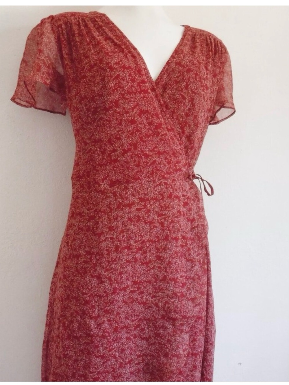 GAÂLA Paris Red Floral Wrap Midi Dress Size 42 - Picture 6 of 11